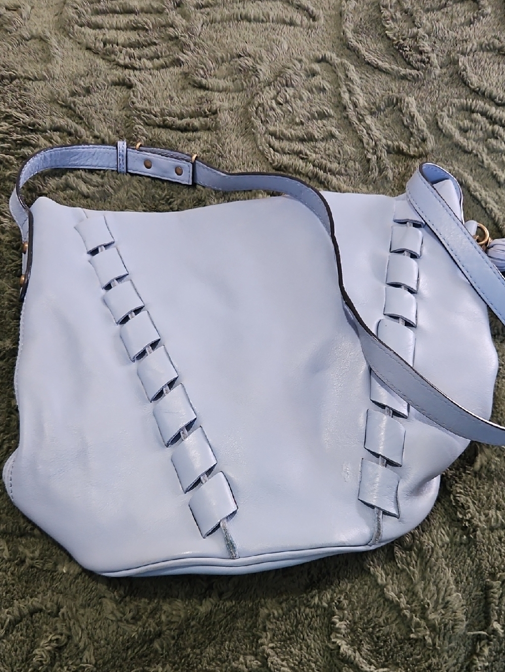 The Sak Pale Blue Leather Shoulder Bag with Woven Accent Straps